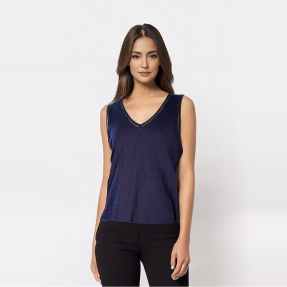 Cotton‎ Bleu NWT Navy Blue Sleeveless Tank Top Size Large 100% Cotton Casual - Picture 1 of 8